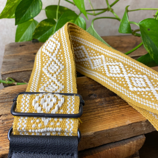 Gitarrengurt Handgemacht Bunt Vintage Vegan Ethno Handmade Kaktusleder Gelb Mexiko